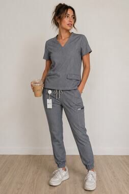 FIGS Technical Collection Women’s M Gray V Neck Scrub Top Utility Pockets